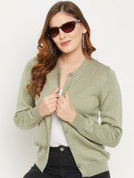 Zigo Solid Round Neck Casual Women Light Green Sweater