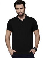 Roadster Solid Men Polo Neck Black T-Shirt