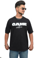 flexeeyapparels Printed Men Round Neck Black T-Shirt
