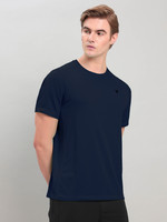 TECHNOSPORT Solid Men Round Neck Navy Blue T-Shirt