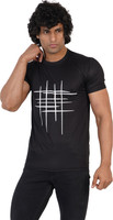 Vynzoi Abstract Men Round Neck Black T-Shirt