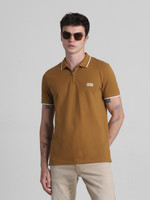 JACK & JONES Solid Men Polo Neck Brown T-Shirt