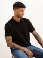 WROGN Solid Men Polo Neck Black T-Shirt