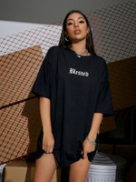 Calm Down Typography Women Round Neck Black T-Shirt