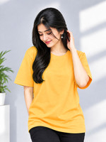 ZENTIK Solid Women Round Neck Yellow T-Shirt