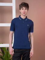 Dollar Solid Men Polo Neck Navy Blue T-Shirt