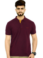 3BROS Solid Men Polo Neck Maroon T-Shirt