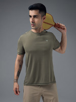 TECHNOSPORT Solid Men Round Neck Light Green T-Shirt