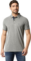 BASICS Self Design Men Polo Neck Grey T-Shirt