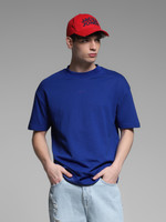 JACK & JONES Solid Men Crew Neck Blue T-Shirt