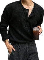 The Modern Soul Solid Men Henley Neck Black T-Shirt