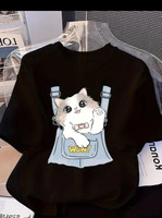 SRENSFASHION Printed Women Round Neck Black T-Shirt