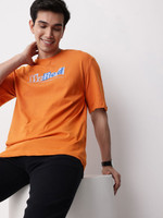 Mast & Harbour Printed Men Round Neck Orange T-Shirt