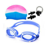 NOVICZ Swimming Goggle + Cap + Ear Nose Plug Combo - Swim Glass Head Hair Protection Swimming Kit