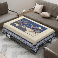 CASA FURNISHING Velvet 4 Seater Floral Table Cover(Blue)