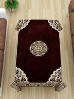 Furnishing Hut Velvet 4 Seater Embroidered Table Cover(Brown1)