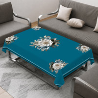 HOLLYWOOD STYLES Velvet 4 Seater Printed Table Cover(Blue)