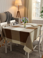 AIRWILL Cotton 4 Seater Checkered Table Cover(Brown, Beige)