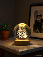 Lavidi LED 3D Crystal Ball Love Couple Design | Perfect Gift & Home Décor Piece Decorative Showpiece  -  6 cm(Glass, Clear)
