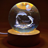 Aipom 3D Crystal Ball Lamp,Dolphin Night Lamp(9 cm, Loving Dolphins)