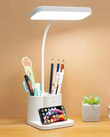 FOKRIM Rechargeable Table Lamp with Phone Holder for Study with 3 Pocket Study Lamp(29 cm, White)