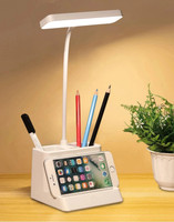 FIRSTLIKE Multifunctional 3 Level Brightness Rechargeable with Pen & Mobile Holder Desk Study Lamp(36 cm, White)