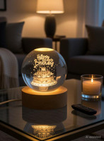MSNB Happy Birthday 3D Crystal Ball | Galaxy Ball Night Lamp | Crystal Galaxy Light Night Lamp(8 cm, Warm Golden Yellow)
