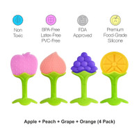 Mahikrite Baby Fruit Shape Silicone Teethers FDA-Approved Soft Silicone, BPA-Free for Infants Baby Boys & Girls (4 Pack) Teether(pink,purple,yellow)