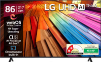 LG AI TV UT8050 217 cm (86 inch) Ultra HD (4K) LED Smart WebOS TV 2024 Edition with Alpha5 AI Processor 4K Gen7 | 4K Super Upscaling | AI Brightness Control | HDR10 / HLG | Magic Remote | Clear Voice Pro| AI Sound Pro (9.1.2 ch) | Blue Light Reduction | 100+ Free LG Channels | Chromecast Built-in(86