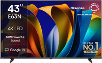 Hisense 108 cm (43 inch) Ultra HD (4K) LED Smart Google TV 2024 Edition with 30W Powerful Sound, Dolby Atmos and Super Bright Panel(43E63N)