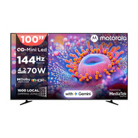 MOTOROLA 254 cm (100 inch) Ultra HD (4K) Mini LED Smart Google TV 2026 Edition with QD Mini LED, 1600 Local Dimming Zones( 3200 leds),4.2 Channel Audio System, 144 Hz Native,Mediatek Processor 9618, Dolby Vision-Atmos, HDR10(100UHDGMMWBKQ) Flipkart Deal