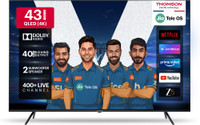 Thomson TV 108 cm (43 inch) QLED Ultra HD (4K) Smart JioTele OS TV 2025 Edition with 40W Sound Output | Digital Plus | HDR | Multilingual Voice Assistant | 400+ Live Channel | 400+ Games |Web Browser |Sports Mode | Bezel - Less Screen(43TJQ0012)