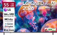 LG AI QNED evo 82 139 cm (55 inch) Ultra HD (4K) Mini LED Smart WebOS TV 2026 Edition with Dynamic QNED Color Pro, Mini LED with Precision HDR Master Pro, Alpha8 AI Processor 4K Gen3, Dolby Vision & Dolby Atmos, AI Picture Pro & AI Sound Pro AI Magic Remote, Multi AI (Google Gemini & MS Copilot), 14