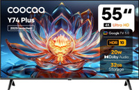 Coocaa Y74 Plus 138 cm (55 inch) Ultra HD (4K) LED Smart Google TV 2025 Edition with Dolby Audio | 32 GB Storage| 20W Sound Output | HDR10 & HLG | Eye Care Technology(55Y74 Plus)