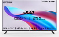 Acer I PRO Series 108 cm (43 inch) Ultra HD (4K) LED Smart Google TV with Android 14 (Black) | MEMC | ALLM | VRR | AI Picture Optimisation | 30W Dolby Audio(AR43UDIGU2875AT)