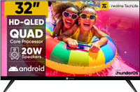 realme TechLife 80 cm (32 inch) QLED HD Ready Smart Android TV 2026 Edition with Thunder OS, Live TV, Netflix, 100+ Apps, 20W Speakers, 300 Nits Brightness, Bezel-less Design(32HDSQRWWTQ)