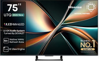 Hisense 75U7Q 190 cm (75 inch) Ultra HD (4K) Mini LED Smart VIDAA TV 2025 Edition with 2.1CH Audio System Tuned by DEVALET, Native 144 Refresh Rate, Dolby Vision Atmos(75U7Q)