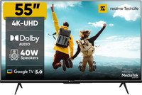 realme TechLife 140 cm (55 inch) Ultra HD (4K) LED Smart Google TV 2025 Edition with 5.0 with Dolby Audio, and 40 W downfiring speaker(55UHDGDRVSAB)