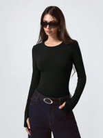 KOTTY Solid Women Round Neck Black T-Shirt