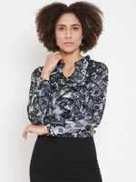 La Zoire Casual Full Sleeve Printed, Floral Print Women Grey Top