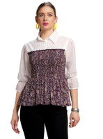 mequeen Casual Floral Print Women Multicolor Top