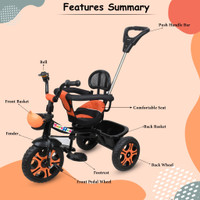 Toys R Us Avigo Kids Best Tricycle with Height Adjustable Parental Control Best Kids Safety Belt |Foam/Cushion Seat|1-5 Years Old Kids Tricycle(Orange)
