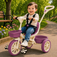 Little Olive Kids Tricycle with Parent Handle, Safety Harness, Storage Basket & Wide Wheels Tricycle(Purple, Beige)