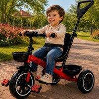 Little Olive Premium Kids Tricycle with Parent Handle, Safety Belt & Storage Basket Tricycle(Red)