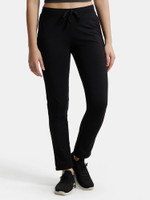 JOCKEY 1301 Super Combed Cotton Elastane Stretch Solid Women Black Track Pants