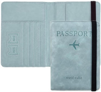 StealODeal Passport Holder Cover Wallet RFID Blocking PU Leather Travel Document Holder(Blue)