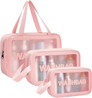 Godadi Wala Transparent Wash Bag Set of 3 | Waterproof Organizer for Unisex Travel Toiletry Kit(Pink)