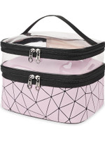 Estervig Makeup Bags Double Layer Travel Cosmetic Cases – Makeup Organizer Toiletry Bags Travel Toiletry Kit(Pink)