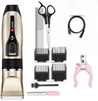 EVETIS Wireless Rechargeable Pet Hair Trimmer Dogs & Cats Grooming Machine Trimmer 180 min  Runtime 4 Length Settings(Beige)