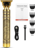 Profiline Waterproof Hair Cutting Trimmer USB charging 0mm Vintage -T9 Metal Cutting Trimmer 60 min  Runtime 0 Length Settings(Gold)